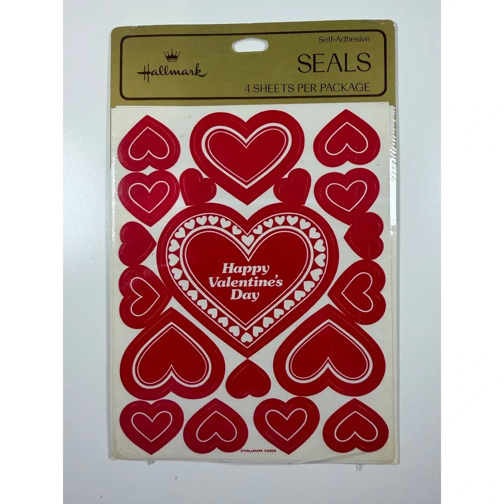 VTG Hallmark Valentine Heart Stickers Sealed Red New Old Stock 4 Sheets